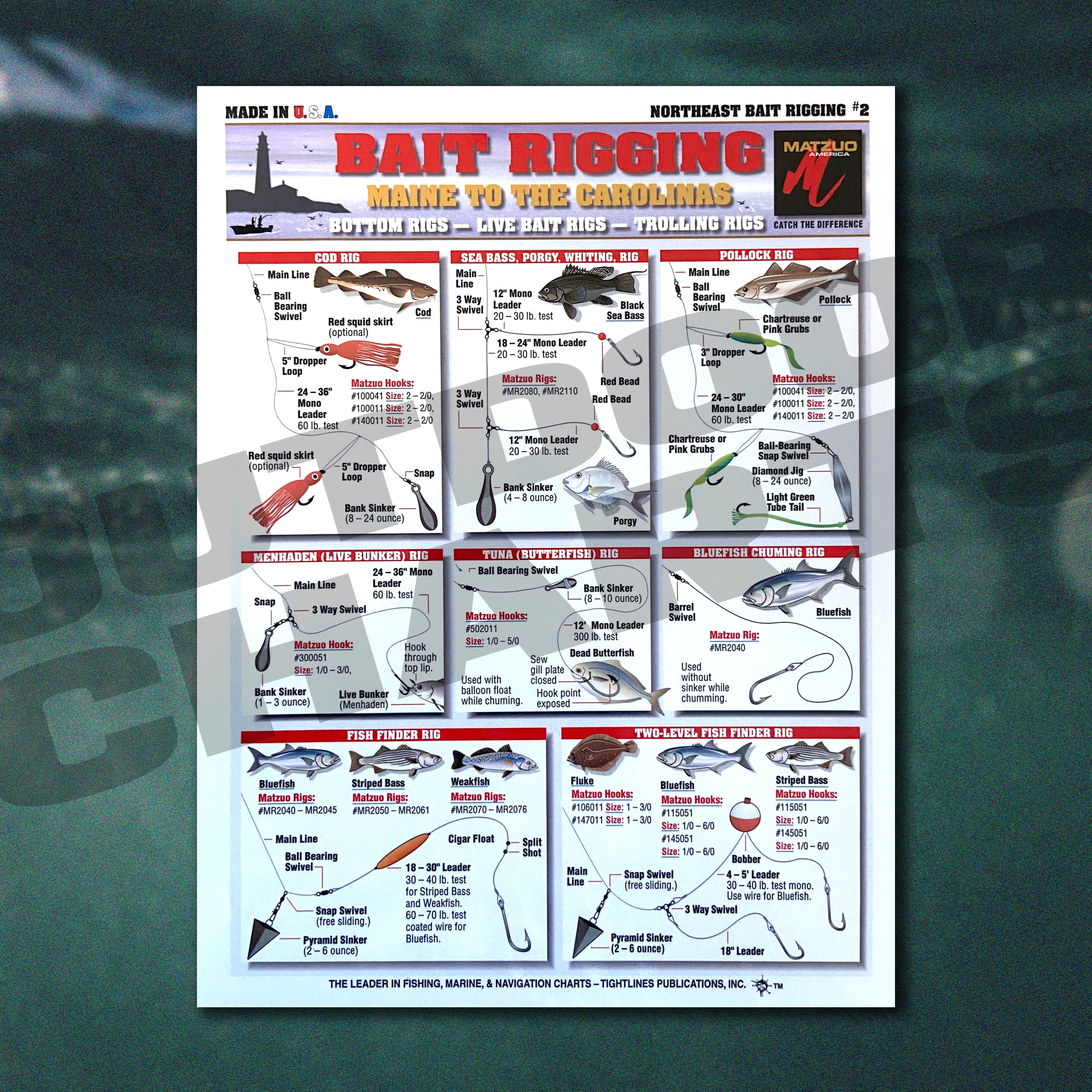 Fish Rigging Chart Fishermen's Northeast Bait Rigging #2 (Maine to The Carolinas) - Water ...