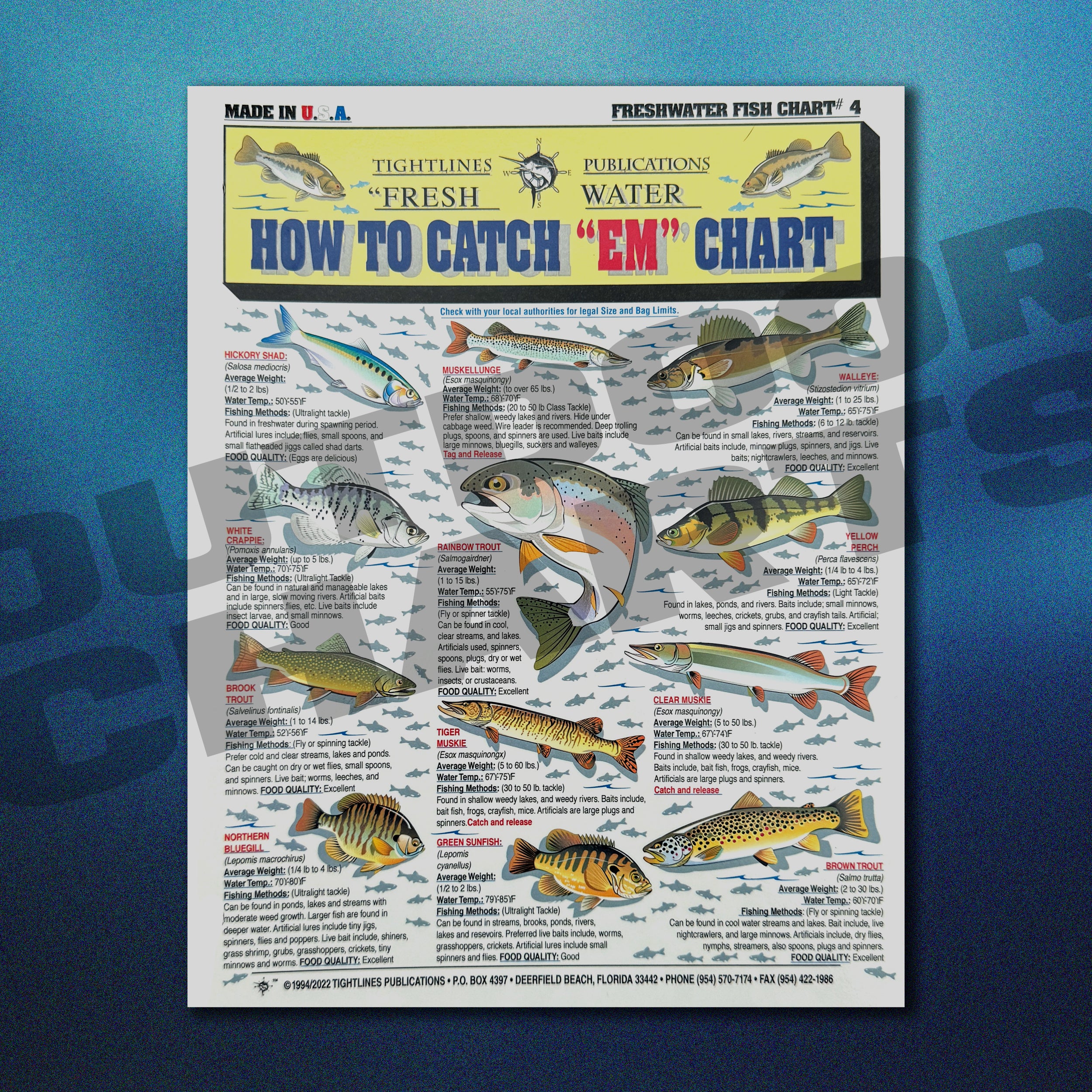 Fishing Methods Chart How to Catch'Em Freshwater Fish Identification #4 - Waterproof Quick R ...