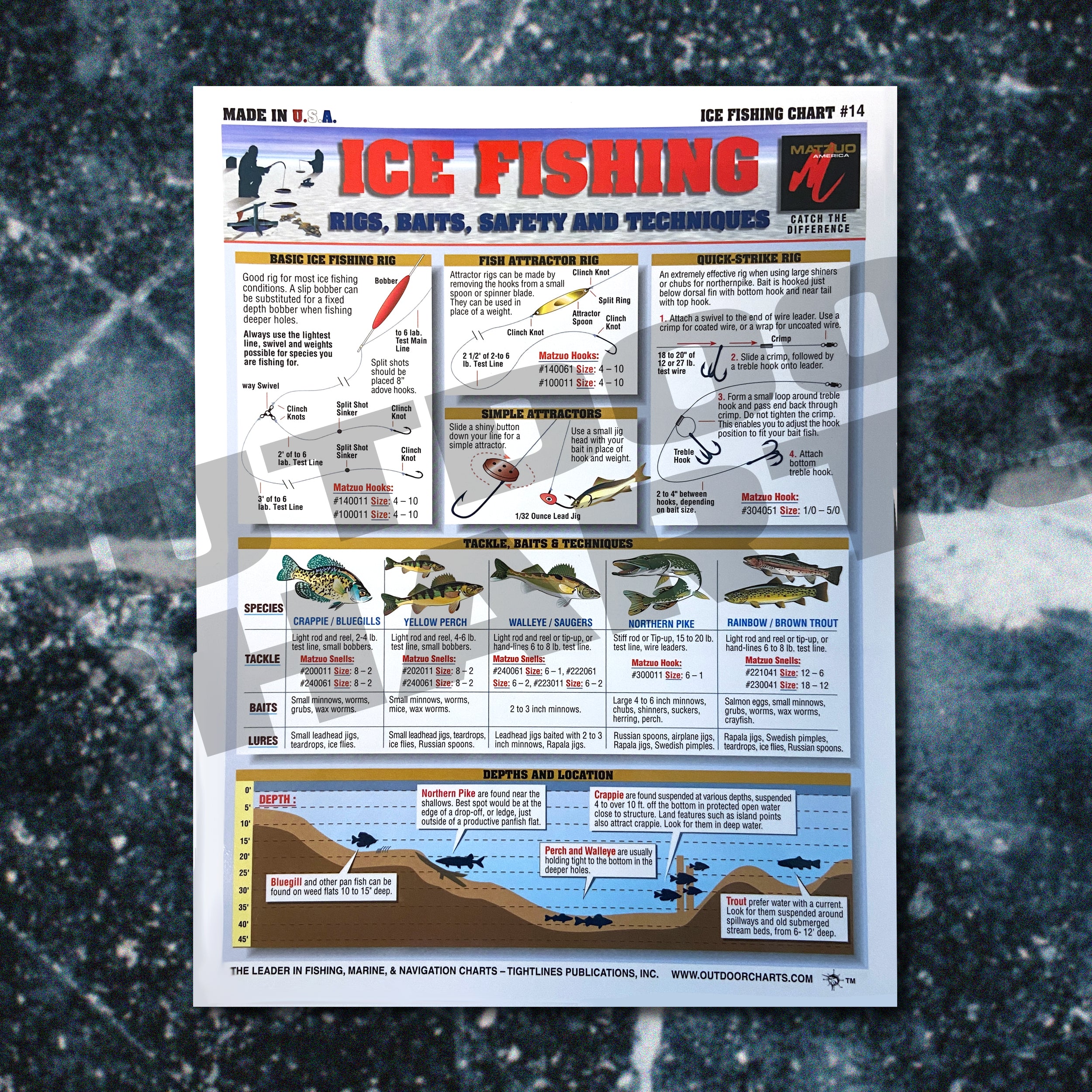Ice Fishing Chart 14 (Rigs, Baits, Safety & Techniques) Waterproof Q